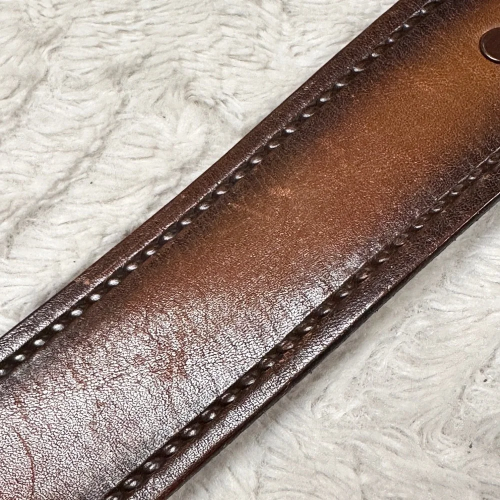 Men's Thick  Brown Leather Tooled Cowhide Belt,  38